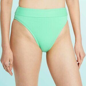 Stoney Clover Womens Swim Bikini Bottom Ribbed High Leg High Waist Size XS Green